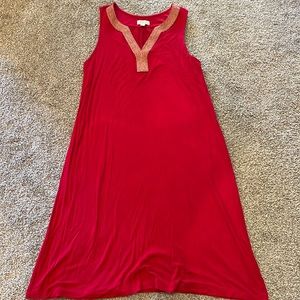 Red summer dress with gold accent